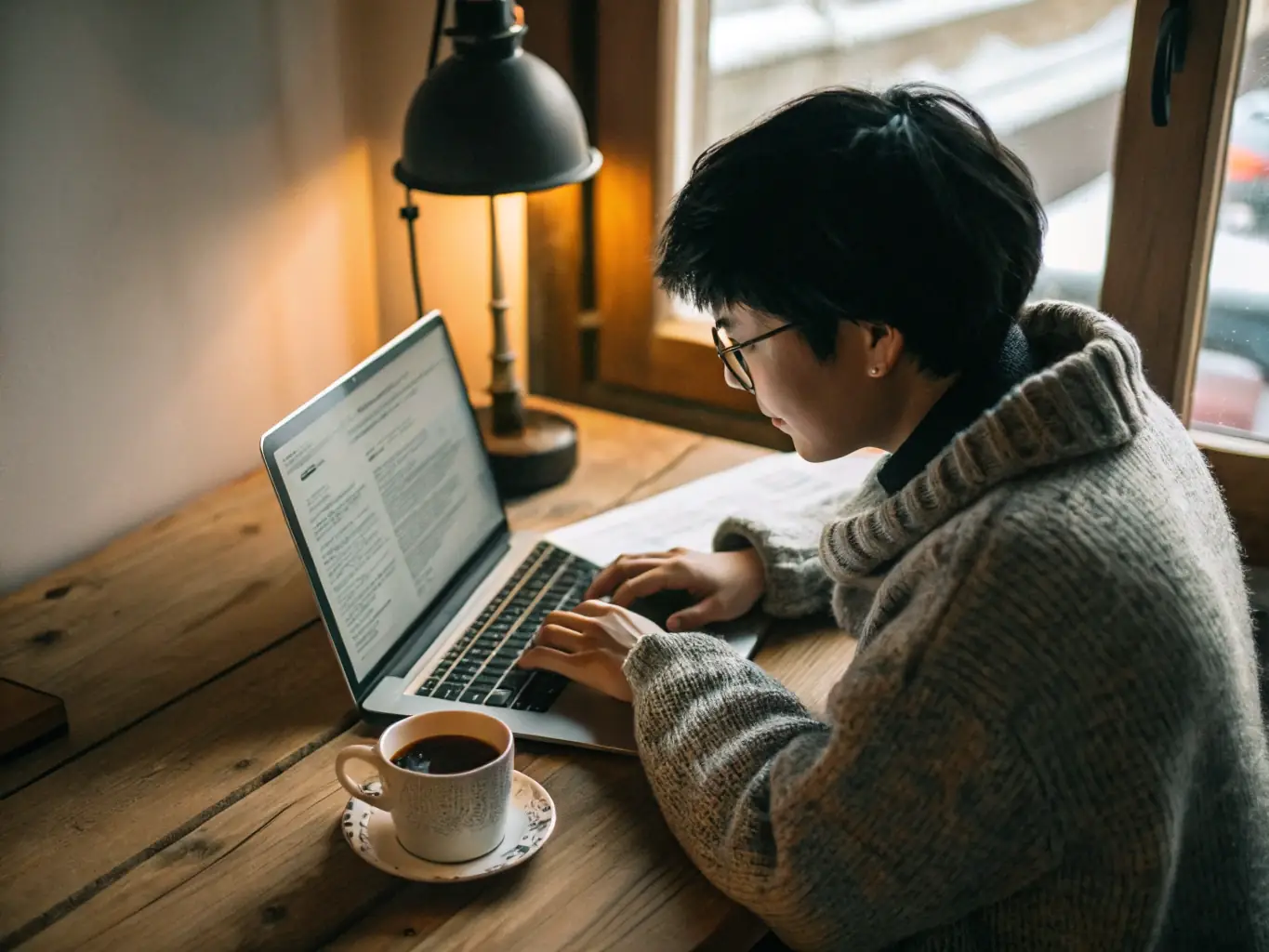 A person sitting at a desk, focused on writing, with a laptop and notebook in front of them, symbolizing the importance of clear and effective written communication in various contexts.