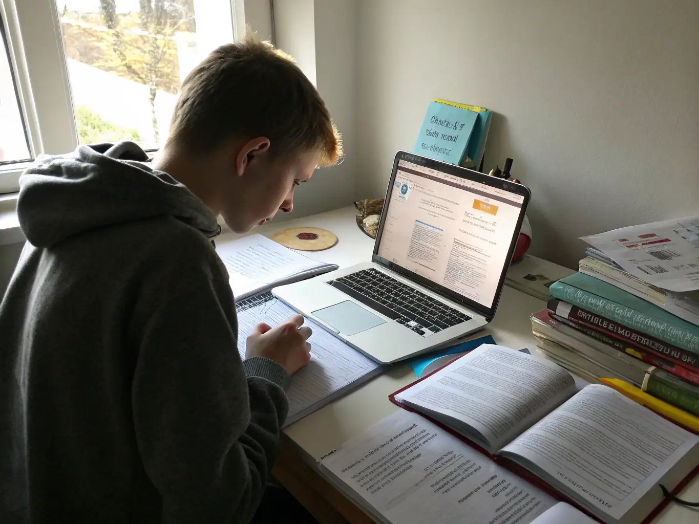 An image depicting a person studying resources on a laptop, representing access to valuable learning materials and skill development tools.